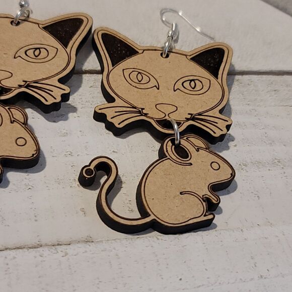 Handmade Cat and Mouse Earrings #3 - Picture 4 of 7